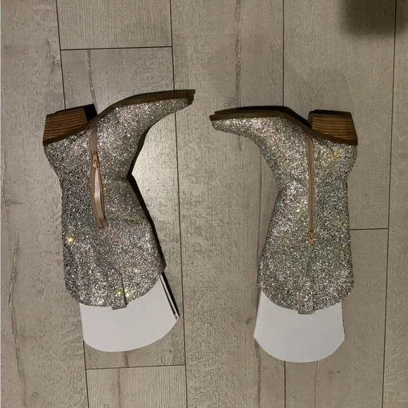 Betsey Johnson Silver and Brown Heeled Boots with Western Glam - Picture 2 of 4